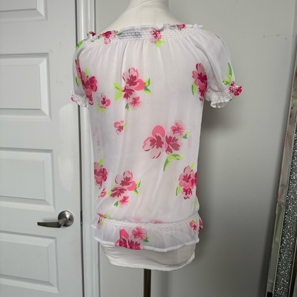Y2K bluenotes Floral White and Pink Women's Top S summer tropical fairy - Picture 5 of 6
